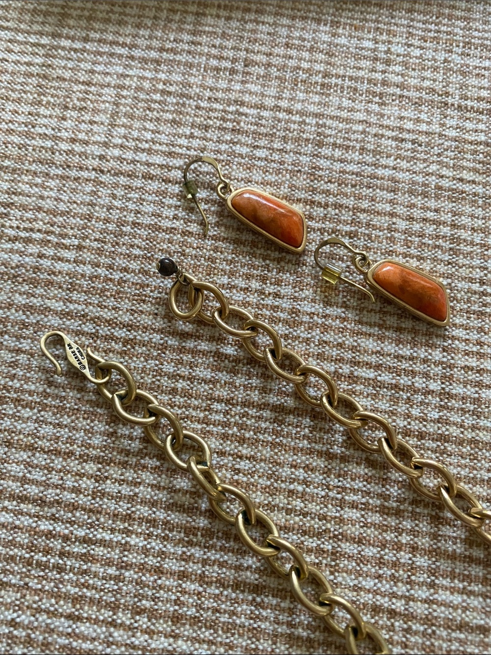 Studio Barse Orange and Gold Beaded Necklace with Matching Orange Drop Earrings - Picture 2 of 2